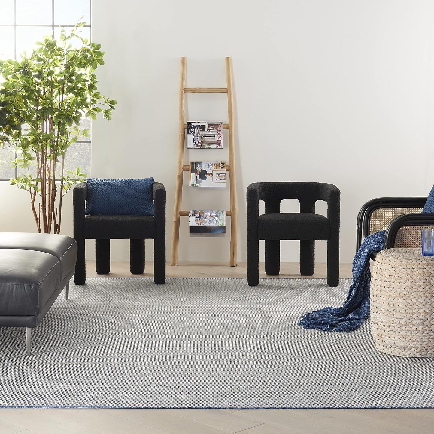 Nourison Home Courtyard 108" x 144" Fabric Indoor/Outdoor Rug in Ivory Blue