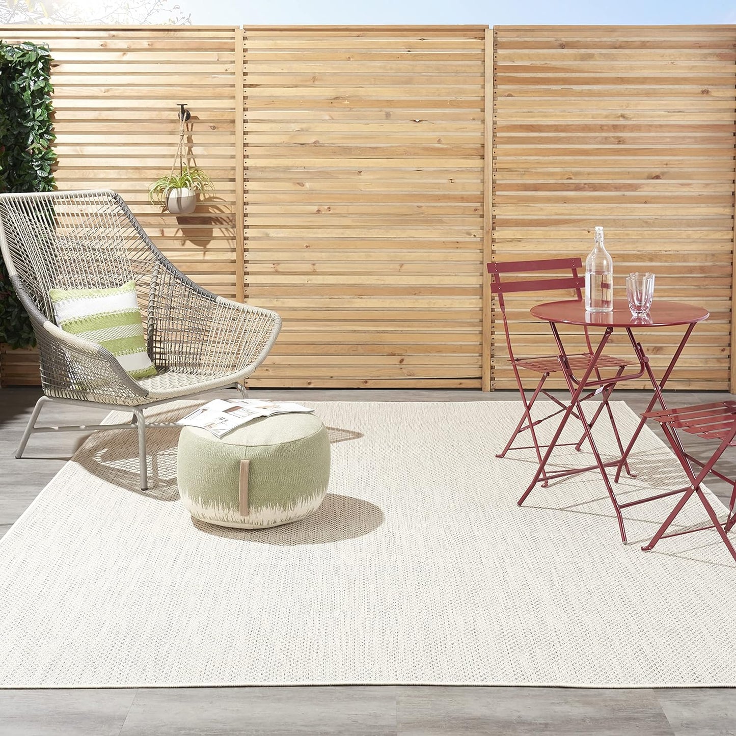 Nourison Home Courtyard Indoor/Outdoor Ivory/Silver 10' x 14' Area Rug, Easy Cleaning, Non Shedding, Bed Room, Living Room, Dining Room, Backyard, Deck, Patio (10x14)