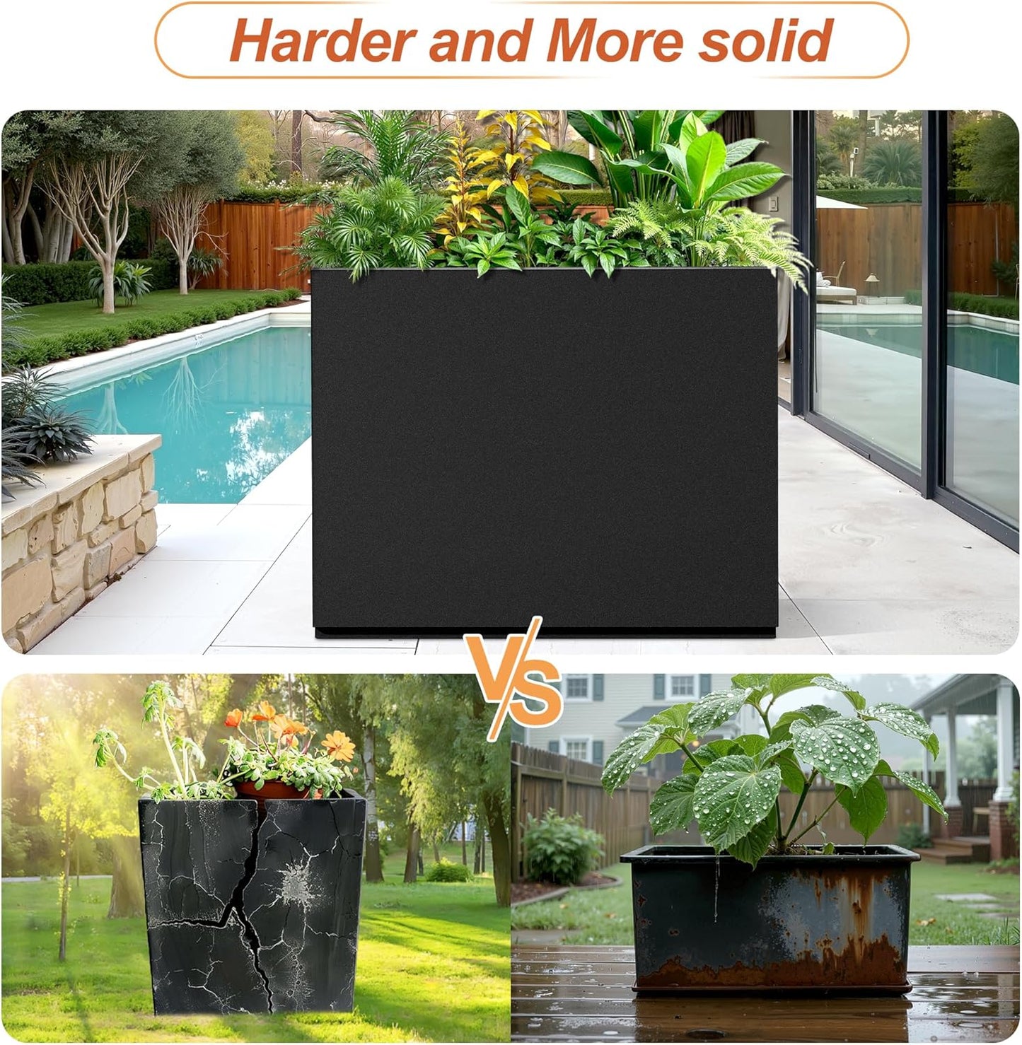 Metal Rectangular Planter for Outdoor Plants, Coated Large Planter Box with Drainage, Outdoor Patio PLanters with Sturdy Thickened Divider for Yard, Garden