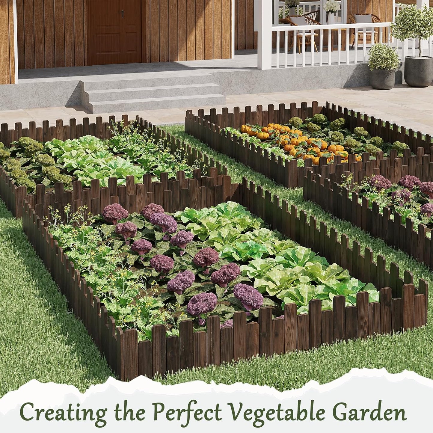 3Pack Wood Garden Edging Garden Fence Border No Dig Landscape Edging Lawn Border Decorative Flower Bed Border Courtyards Planting Tree Fence Patio Path Edging-9" H x 47.3" L (Total Length 11.8FT)