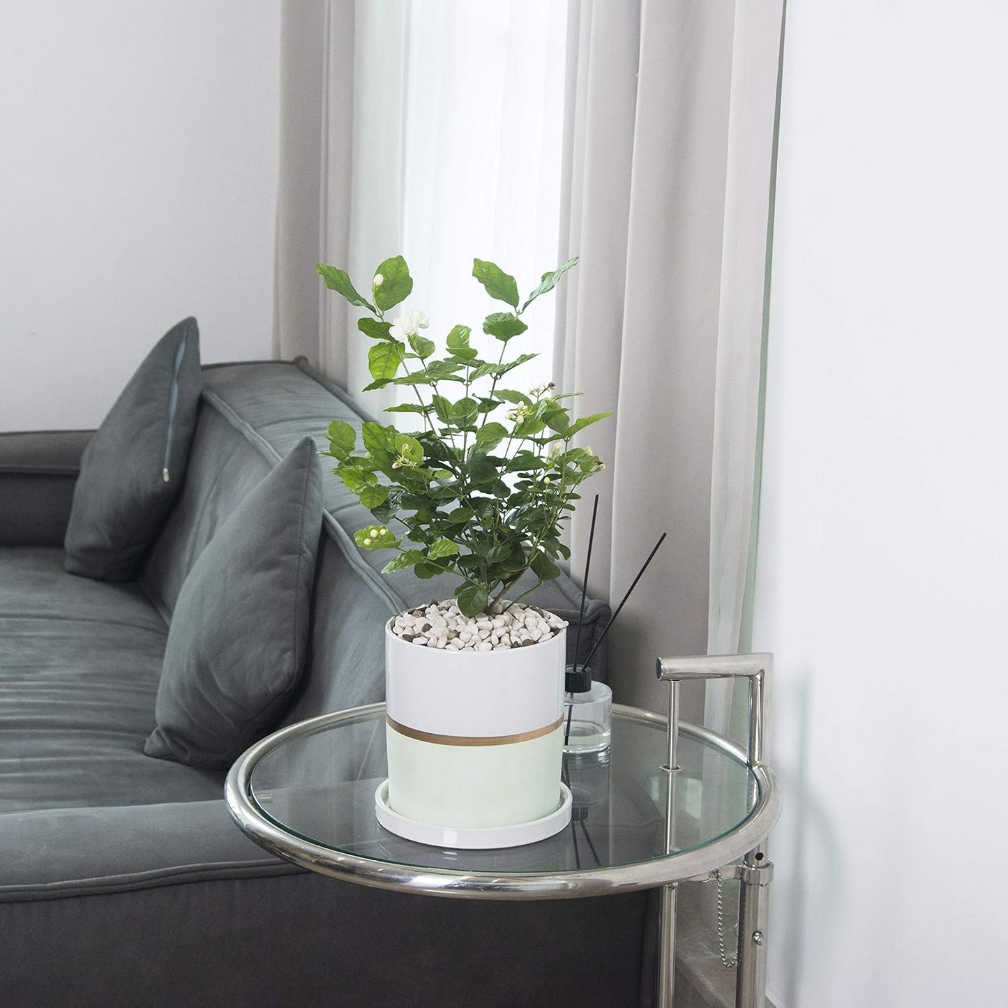 Ekirlin 4 inch Plant Pot - Ceramic Flower Planters Indoor - Modern Succulents Containers with Drain Hole Saucer, Decorate Home, Office & Outdoor (Green)