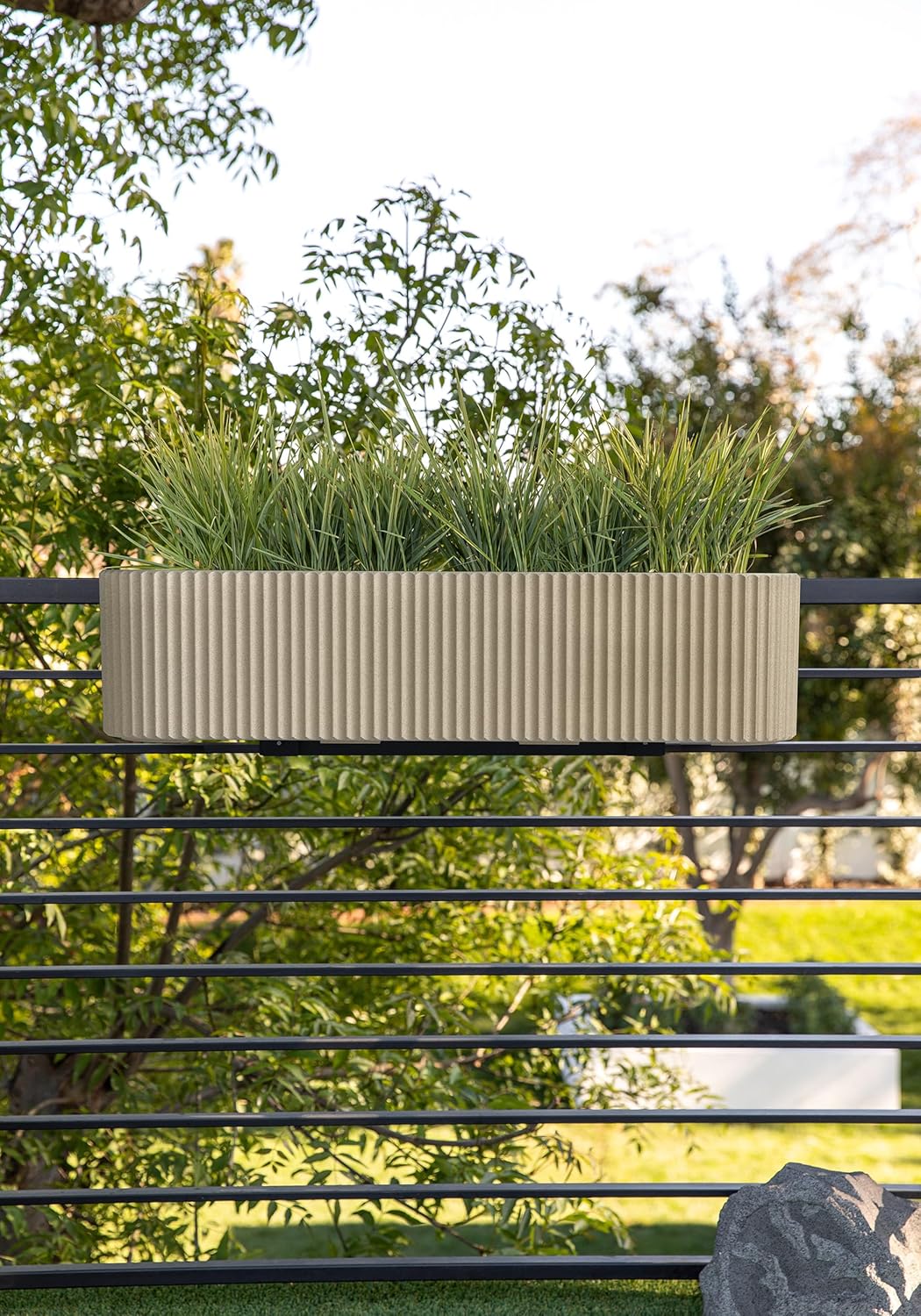 Veradek Demi Series Railing Planter - Hanging Planter Box for Windowsill/Balcony | Plastic-Stone Composite w/Railing Bracket | Modern Décor for Flowers