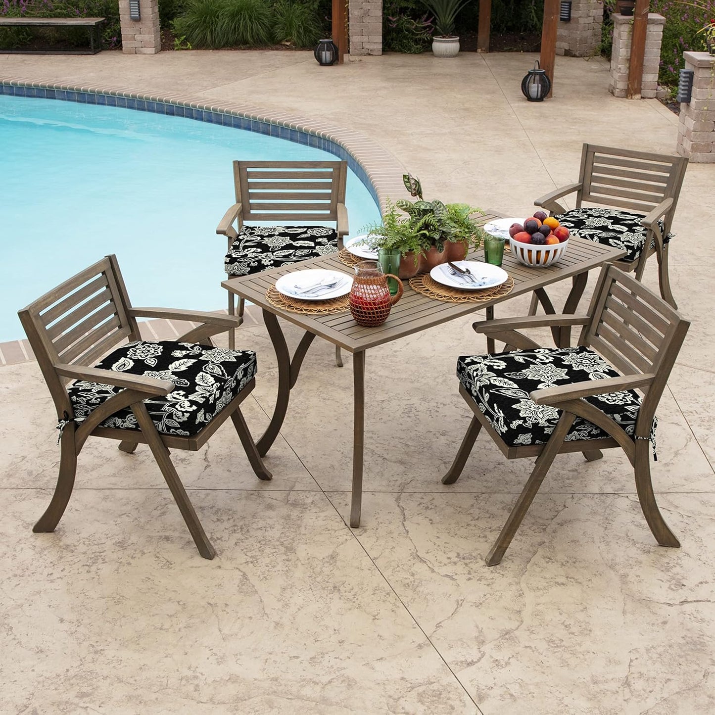 Arden Outdoor Seat Cushion, 19 x 19, Rain-Proof, Fade Resistant Ashland Black Jacobean