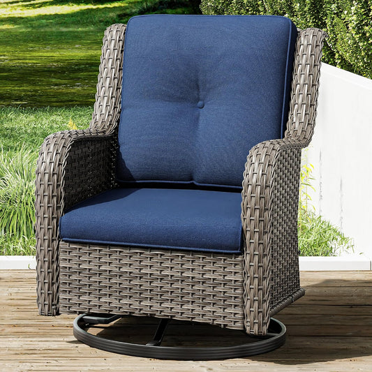 Joyside Outdoor Swivel Rocker Patio Chair - Outdoor Wicker Glider Rocking Chair with Olefin Fabric Cushions Suitable for Porch Deck and Backyard(Mixed Grey/Dark Blue)