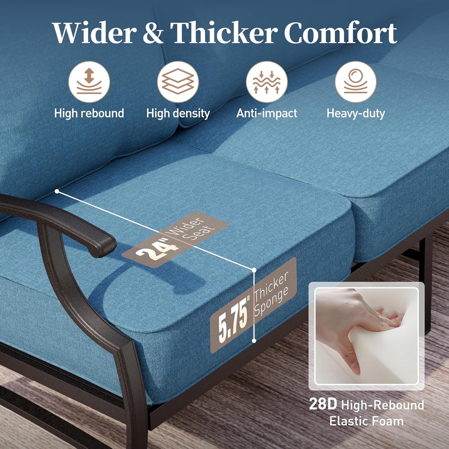 Metal Outdoor Rocker Patio Chairs Set of 2 with 5.75" Extra Thick Cushion, 2 Piece High Back Rocker Patio Chairs All Weather Outdoor Furniture Seating for Deck Balcony Porch, Navy