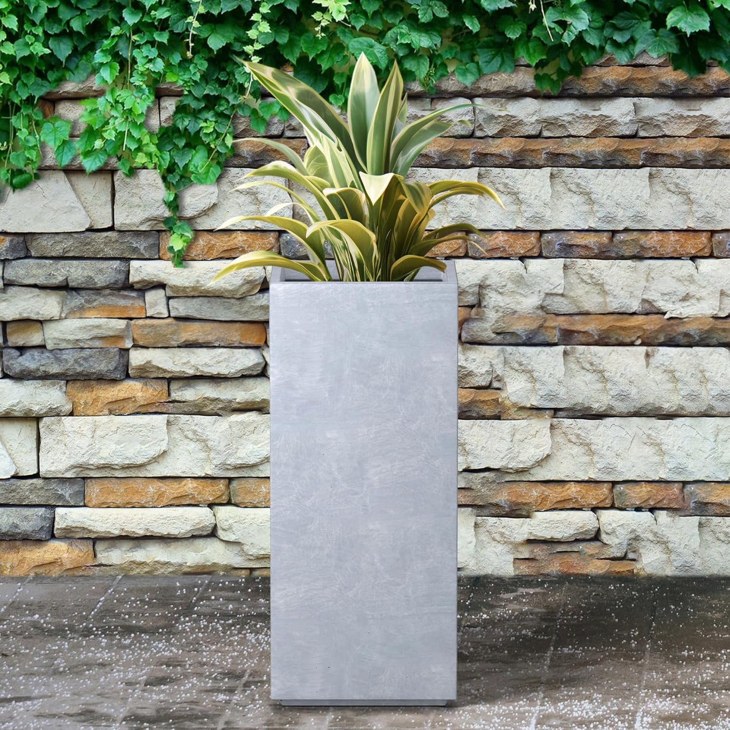 Kante 23.6" H Tall Rectangular Concrete Planter, Modern Square Diameter Plant Pot with Drainage Hole and Rubber Plug for Indoor Outdoor Home Patio Garden, Slate Gray