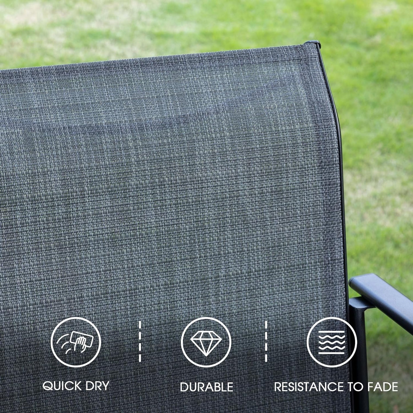 VICLLAX 5 Pieces Patio Dining Set, Outdoor Furniture Set Includes 41.2" Round Patio Table and 4 Patio Sling Chairs, Black Tabletop and Dark Grey Fabric