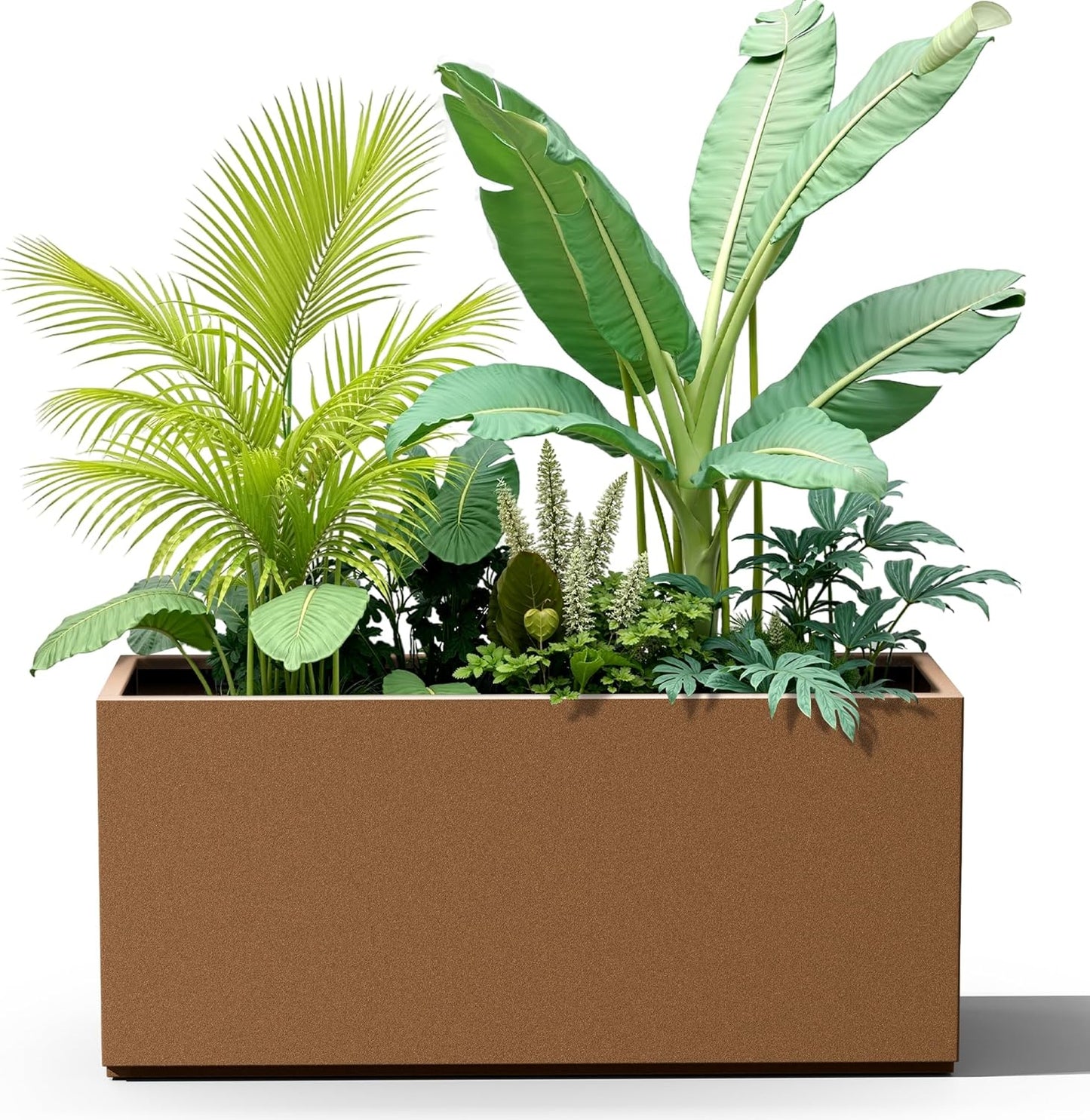 Metal Rectangular Planter for Outdoor Plants, Coated Large Planter Box with Drainage, Outdoor Patio PLanters with Sturdy Thickened Material for Yard, Garden