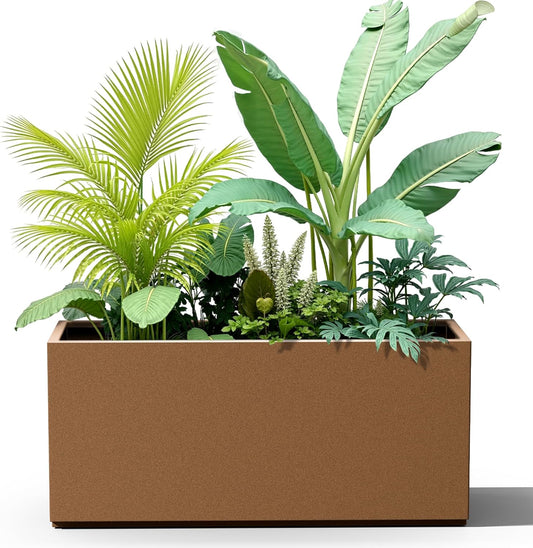 Metal Rectangular Planter for Outdoor Plants, Coated Large Planter Box with Drainage, Outdoor Patio PLanters with Sturdy Thickened Material for Yard, Garden