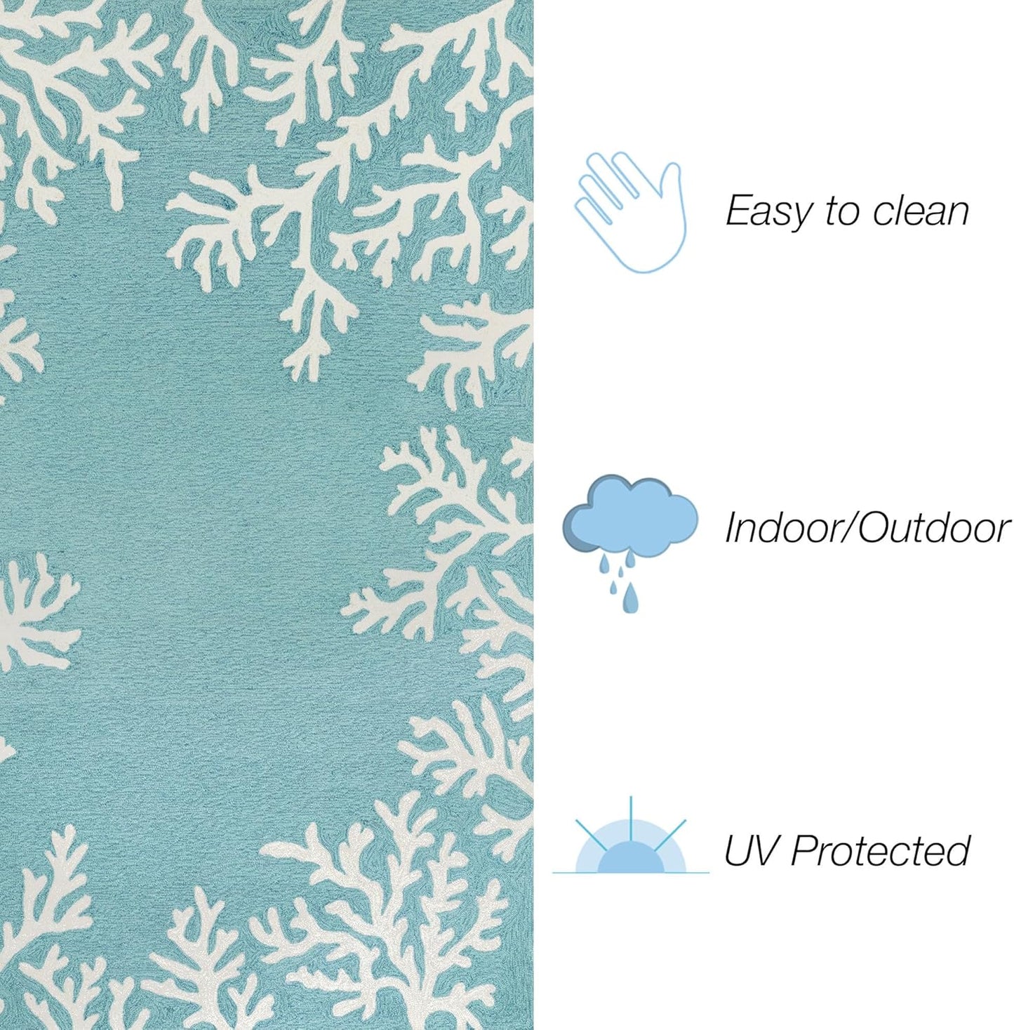 Liora Manne Capri Coastal Coral Border Aqua Indoor/Outdoor Rug, 3'6" x 5'6'