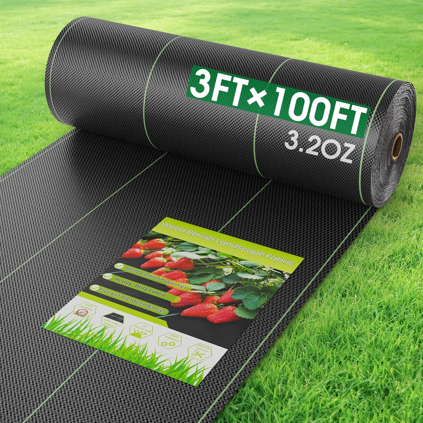 3FTx100FT Weed Barrier Fabric Heavy Duty, Gardening Landscape Fabric Cover Mat, Durable Weed Control Fabric for Garden Bed Cover, Landscaping, Commercial Driveway, Underlayment Use (3x100FT-3.2OZ)