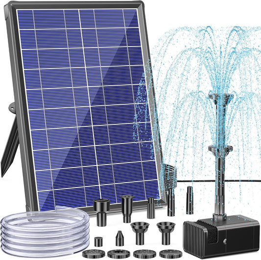 Antfraer Solar Fountain for Bird Bath, 8W Solar Water Fountain Pump with Dry-Run Protection & Double-Layer Nozzles, Solar Powered Fountain with 5Ft Tubing for Small Pond, Bird Bath,Water Feature-A108