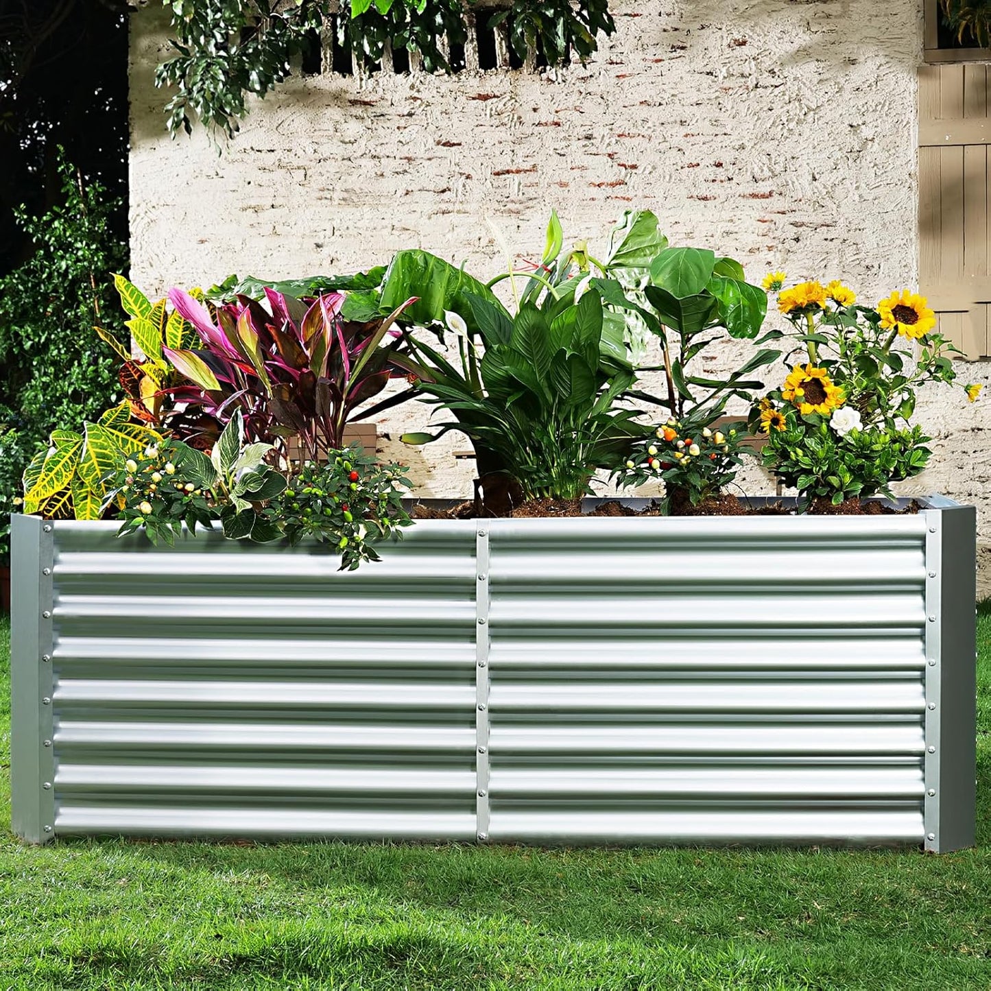 Land Guard 6×3×2 ft Galvanized Metal Raised Garden Bed, 2FT Deep Root Elevated Planter Box Steel Large Vegetable Flower Bed Kit（Silver）