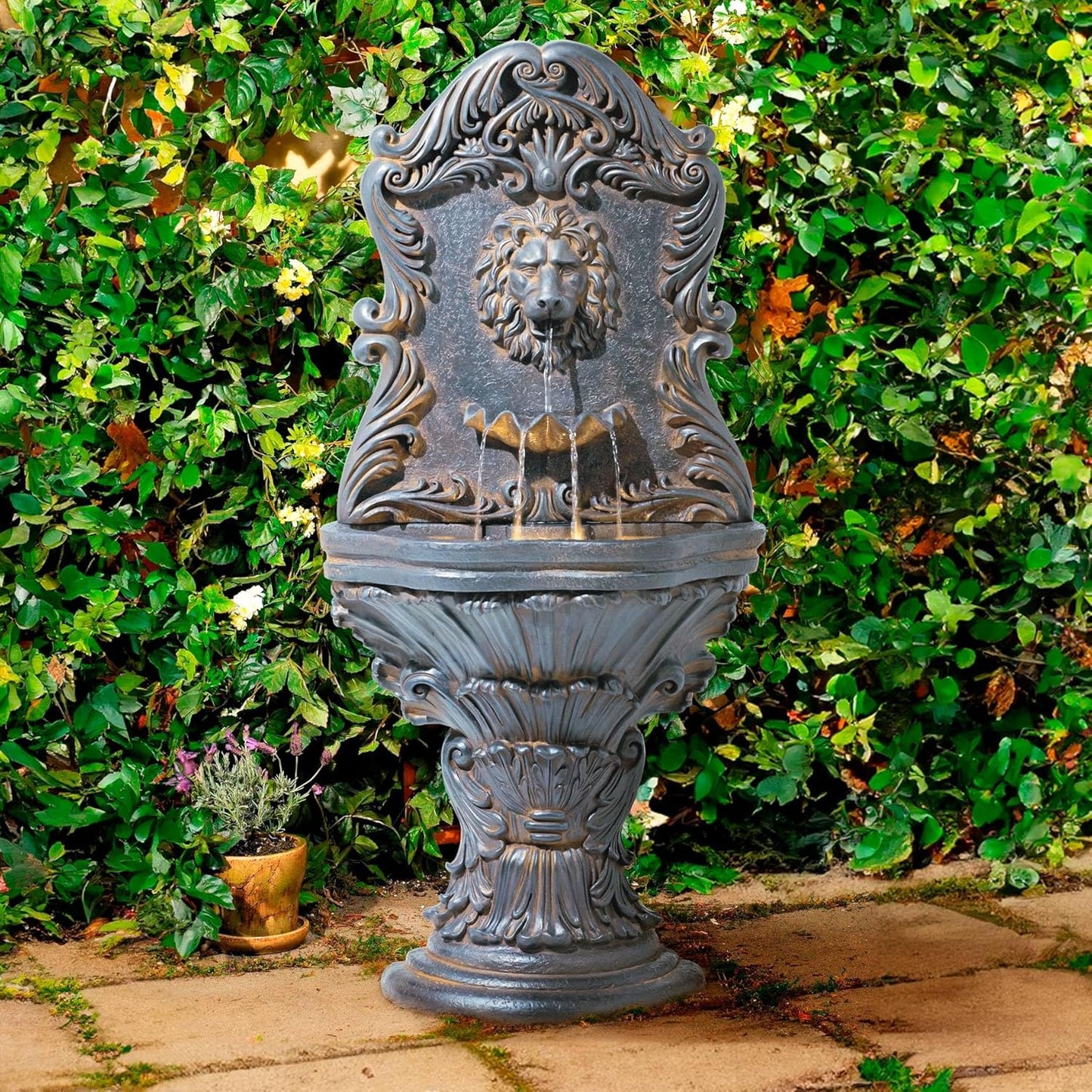 Royal Lion Acanthus 50" High Large Italian Indoor Outdoor Decor Faux Stone Floor Fountain with Light LED Statue Waterfall Water Feature for Outside Garden Patio Yard Backyard - John Timberland