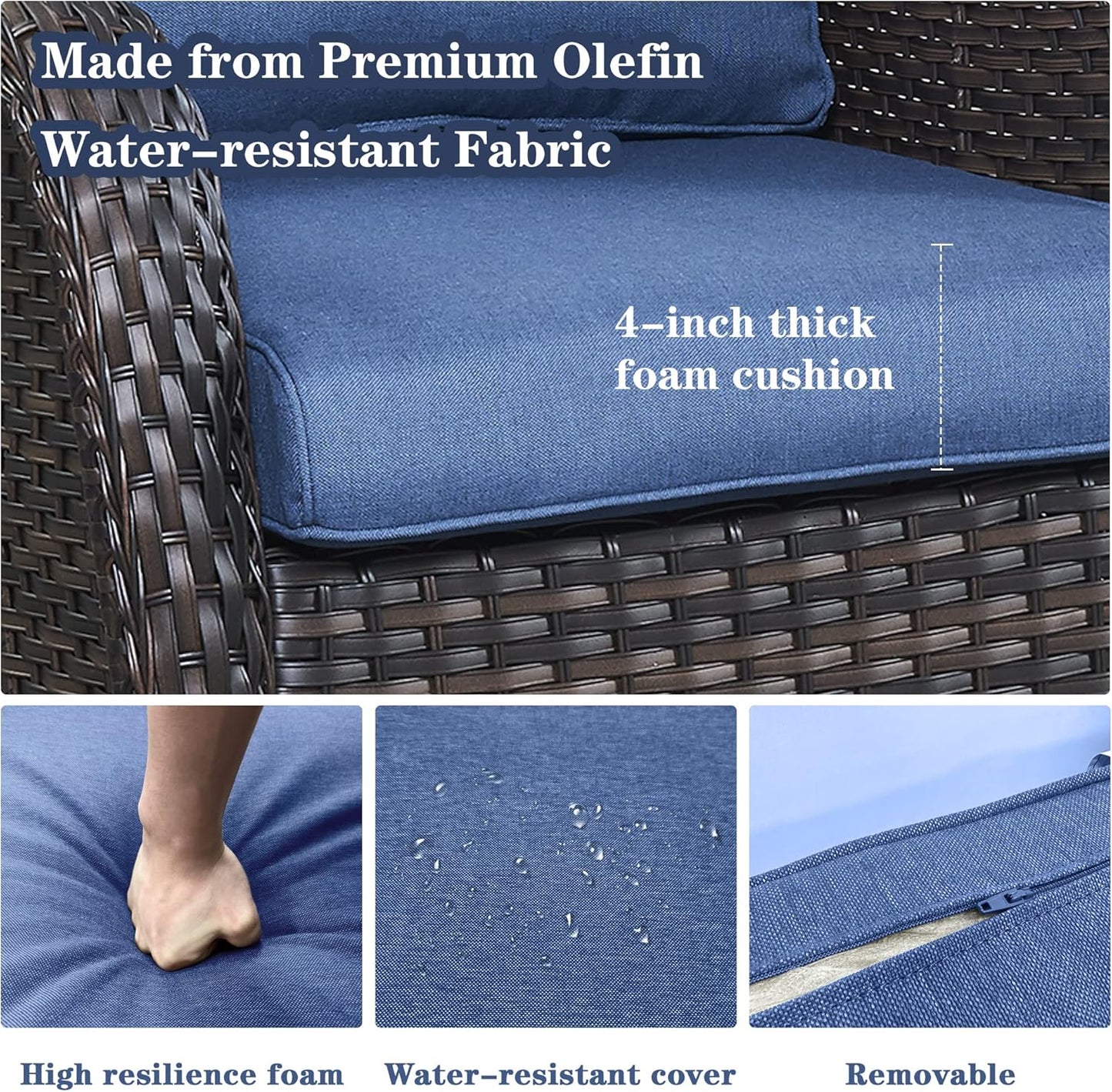 Outdoor Swivel Rcoker Patio Chairs - Outdoor Swivel Patio Chairs Set of 2 Wicker Chair Patio Furniture Sets with Covered Cushion for Porch Deck Balcony Garden, Blue