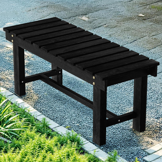 Nidouillet 35.5" Outdoor Garden Bench, Weatherproof Patio Benches 2-Person Seat Backless Wooden Porch Bench, Multifunctional Slat All Weather Bench for Garden Lawn Front Porch Park Backyard (Black)