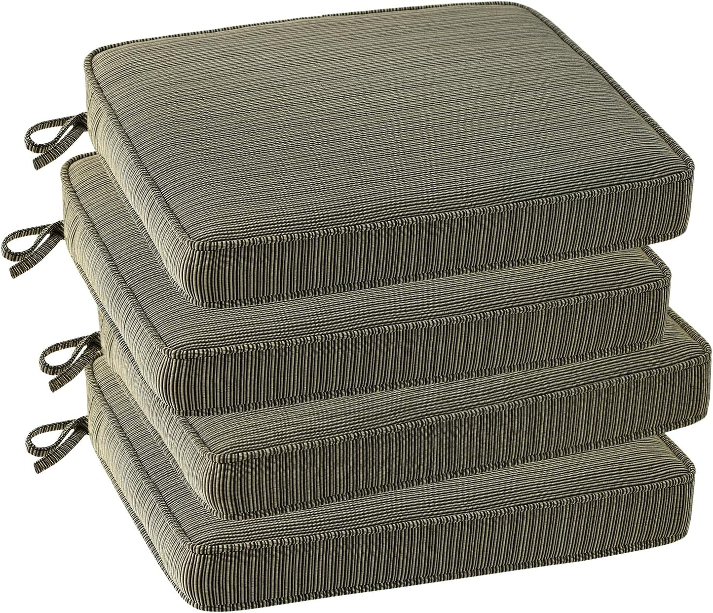 Outdoor Square Corner Seat Cushion, 19"x19"x3", Set of 4, Non Slip Seat Cushion Pads with Removable Cover for Patio Furniture, Garden Yard Lawn, Dark Black Tan Stripe