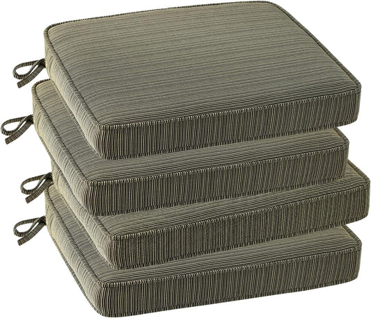 Outdoor Square Corner Seat Cushion, 18.5"x16"x3", Set of 4, Non Slip Seat Cushion Pads with Removable Cover for Patio Furniture, Garden Yard Lawn, Dark Black Tan Stripe