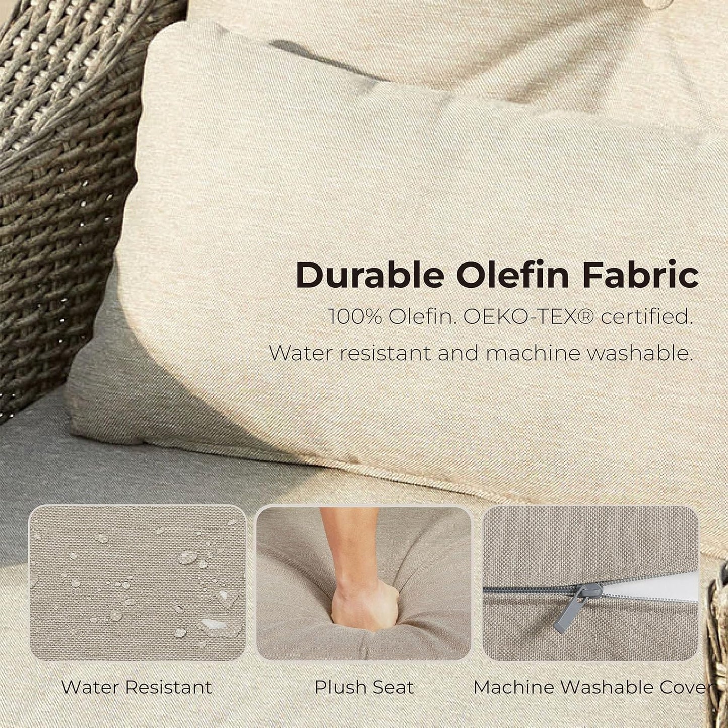 CHITA 3 Pieces Wicker Patio Bistro Set, Outdoor Furniture Set with 2 Pieces Rattan Rocking Swivel Chairs, Thickened Cushions and Side Table