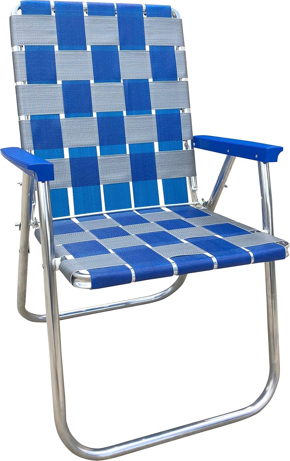Lawn Chair USA Folding Aluminum Outdoor Patio Lawn Chair | Heavy-Duty Webbed Chairs for Camping, Sports, Beach, Yard & Tailgating | Lightweight Portable | Classic - Blue/Silver