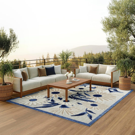 Nourison Home Aloha Indoor/Outdoor Blue/Grey 6' x 9' Area Rug, Easy Cleaning, Non Shedding, Bed Room, Living Room, Dining Room, Kitchen (6x9)