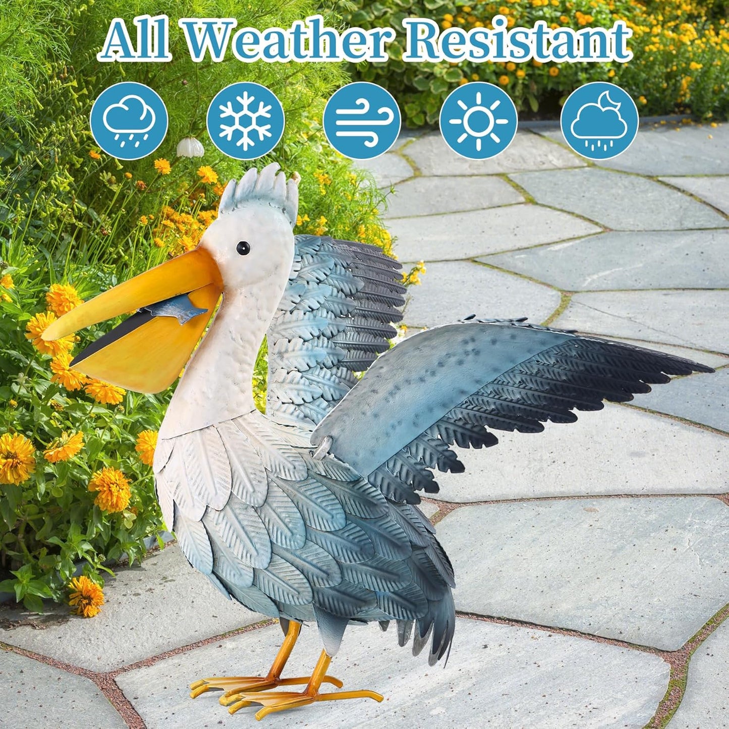 Metal Pelican Garden Statue Outdoor Decor, Metal Yard Art Decoration Coastal Bird Garden Decor Lawn Ornament for Porch Patio