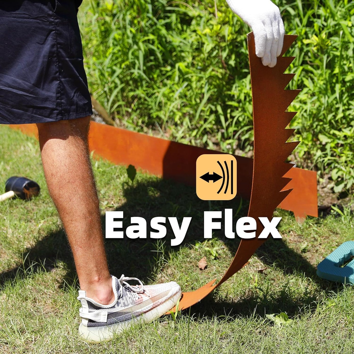 Solution4Patio 6-Pack Corten Steel Garden Landscape Edging with 7X Clips, 8" H Hammer-in Heavy Duty Bendable Metal Pre-Rusted Border Edging Strips for Lawn, Yard (20ft Total)