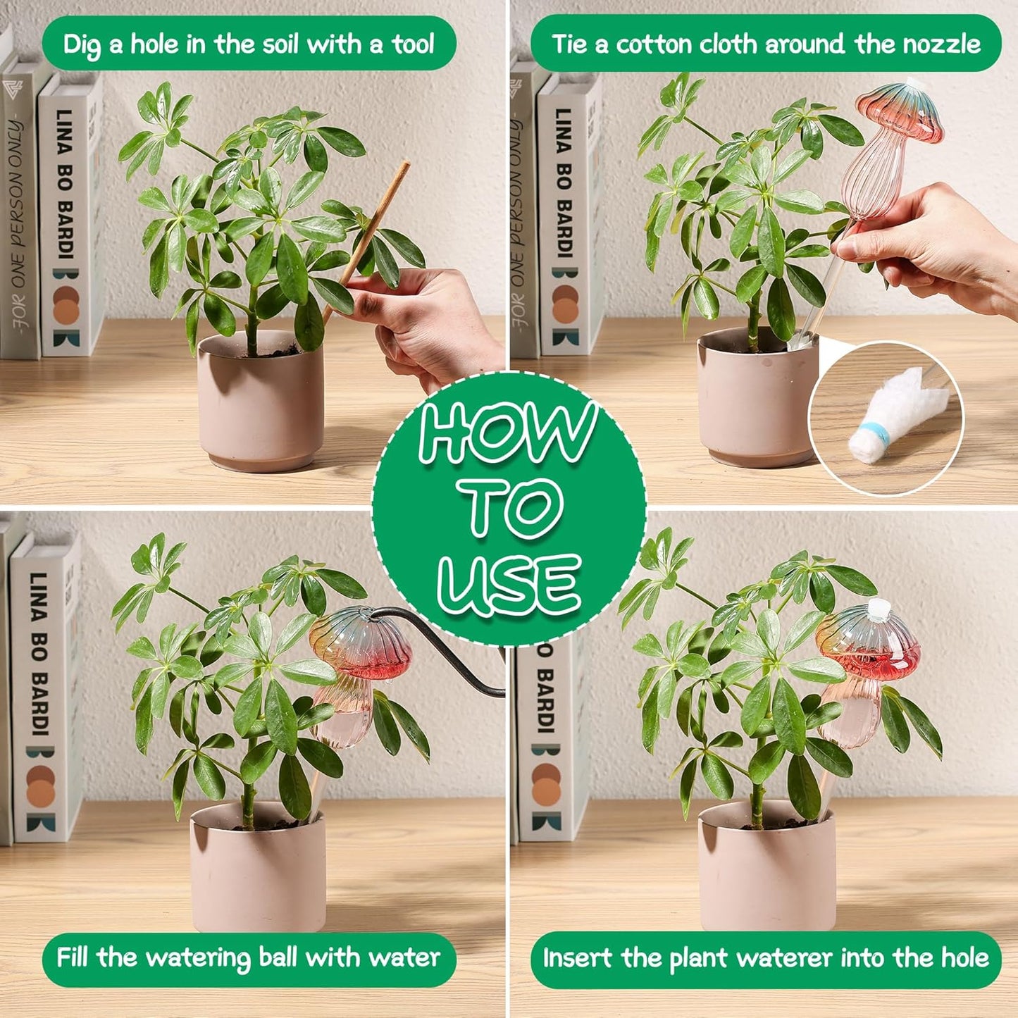 Plant Watering Globes Mushroom, Rainbow Gradient Color Plant Watering Devices, Self Watering Planter Insert, Self Watering Globes - Watering Bulbs for Indoor Plants for Travel Vacation (2 PCS)