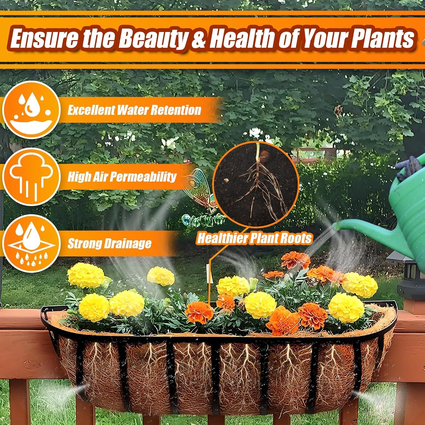 Coco Liners for Planters 24 Inch, 4 Pack Trough Window Box Liners, Coconut Fiber Liners for Planters Flower Baskets Garden Outdoor Plants