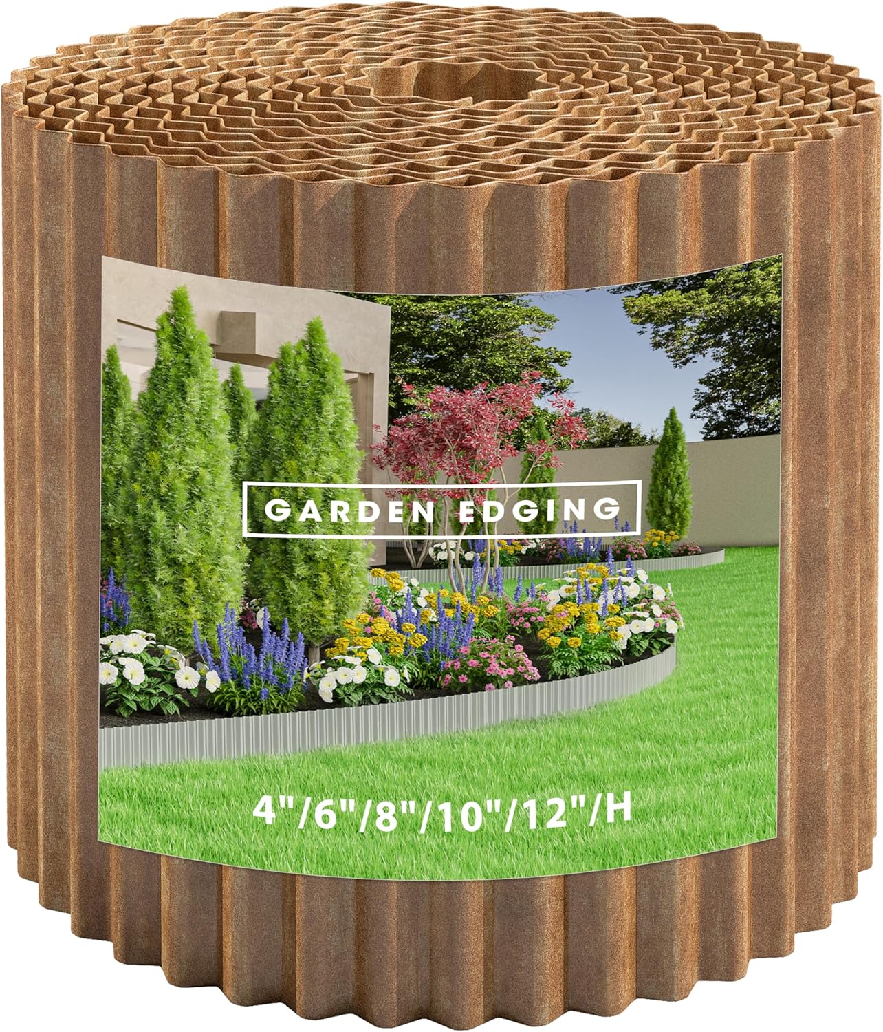 Metal Garden Edging Border, Corrugated Steel Landscaping, DIY for Lawn (Rusty, 6 Inch x 10FT)