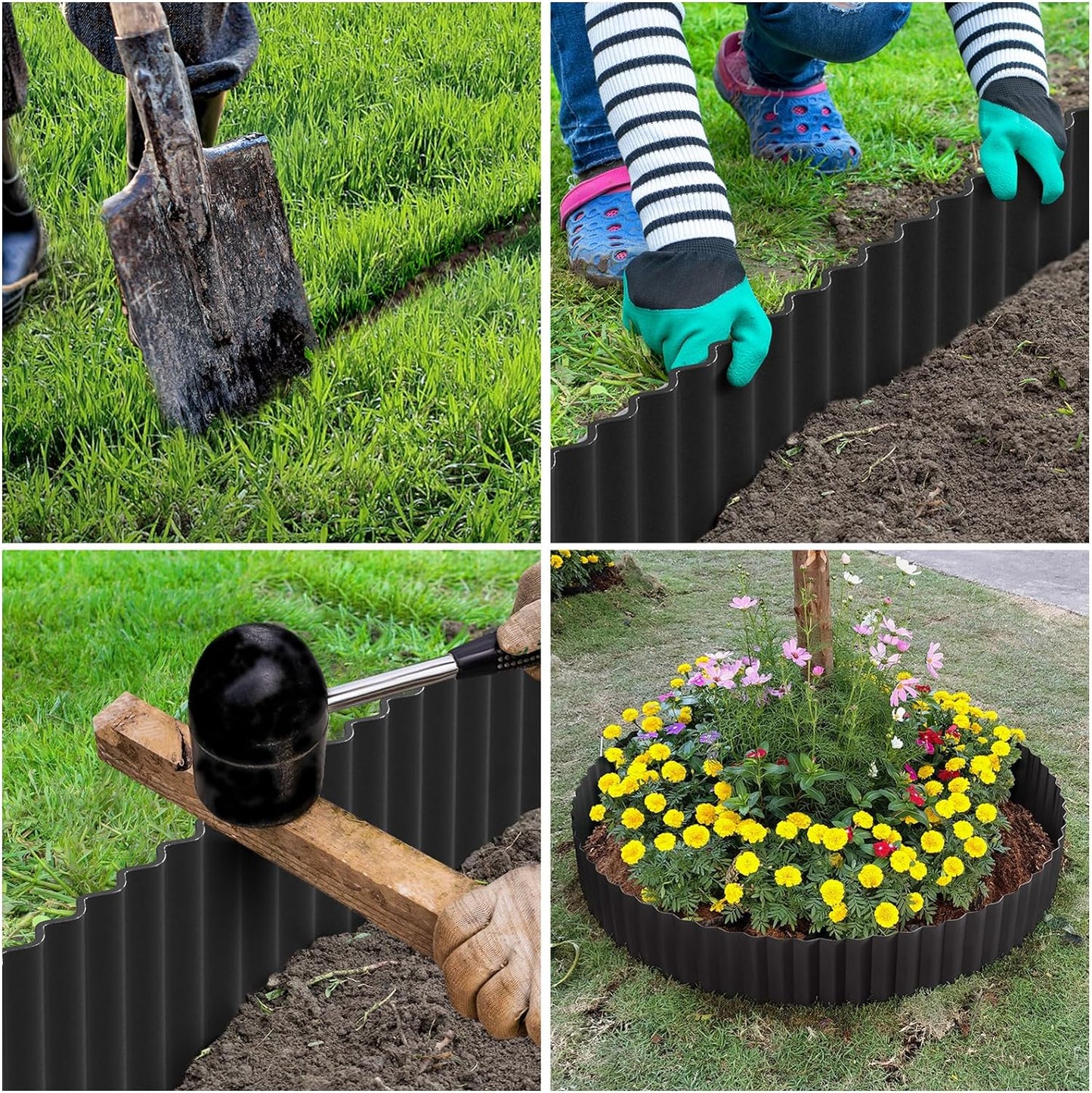 LAVEVE Corrugated Metal Garden Edging 12" x 20Ft, Landscape Edging Border for Lawn, Flower Bed, Garden Fence, Paver Edging (Black)