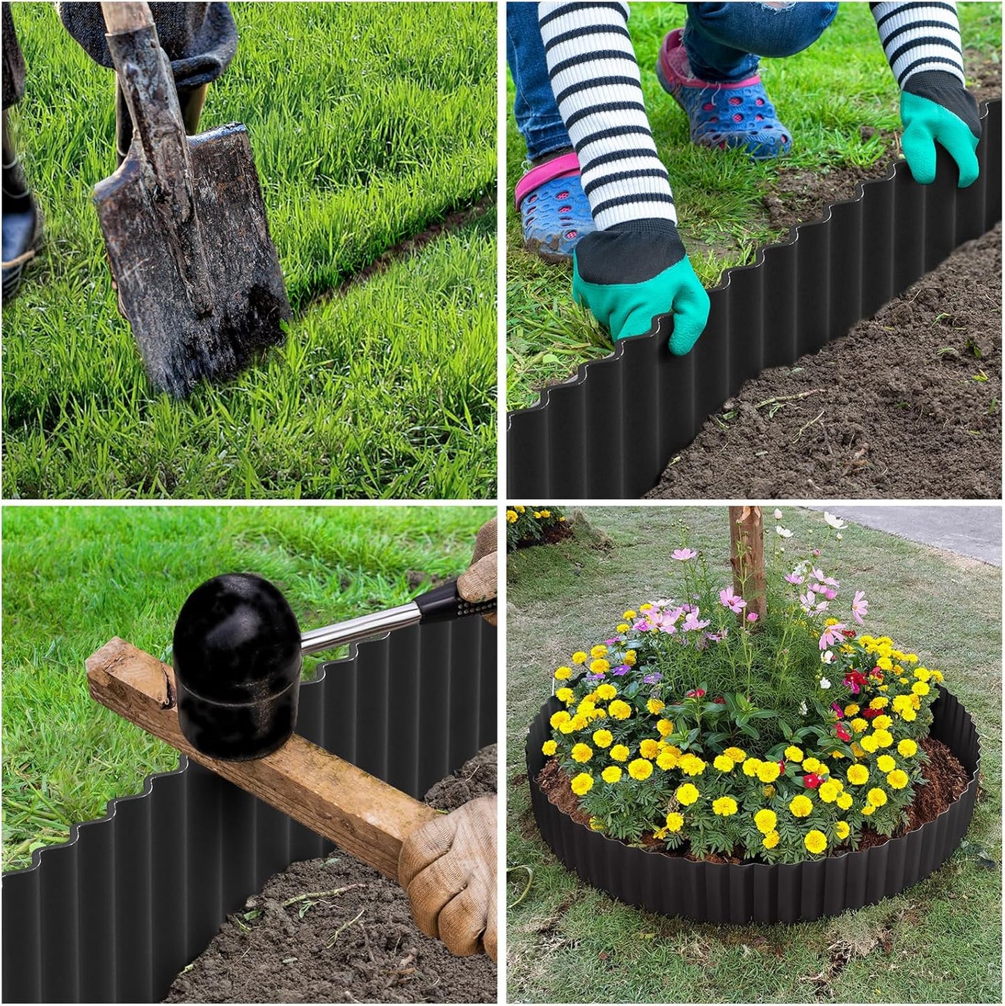 LAVEVE Corrugated Metal Garden Edging 6" x 40Ft, Landscape Edging Border for Lawn, Flower Bed, Garden Fence, Paver Edging (Black)