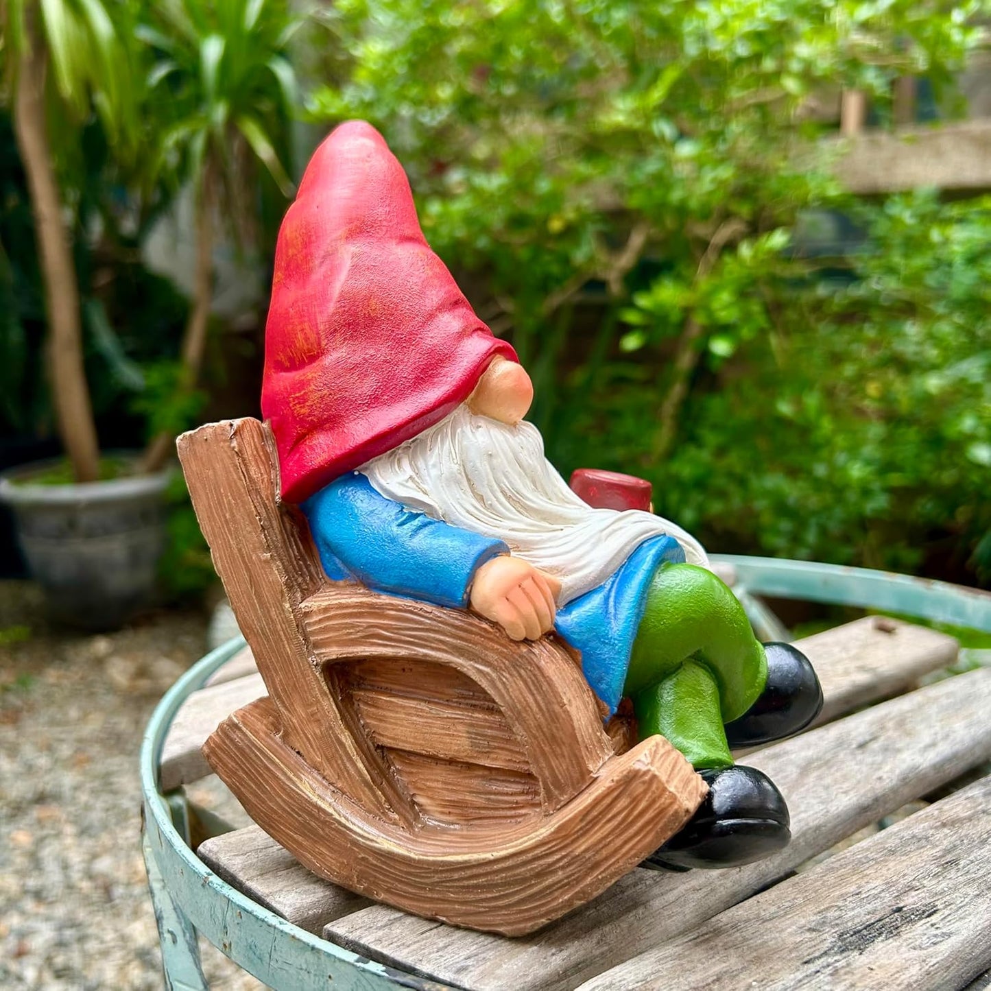 Drinking Coffee Faceless Garden Gnome Statue Decoration 7.1" Figurine Ornament for Indoor Outdoor Home Patio Yard Lawn