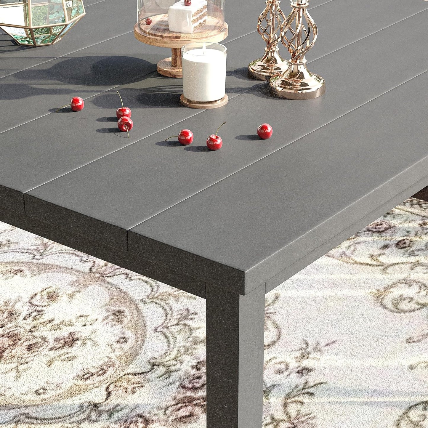 VICLLAX 40.2" Square Patio Dining Table for 4, Outdoor Table with Umbrella Hole, All Weather Metal Patio Table for Lawn Garden, Grey Tabletop