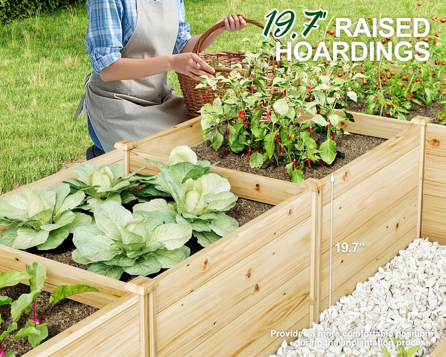 AMERLIFE U-Shaped Raised Garden Bed, 7.5Wx9Dx1.6H Outdoor Wooden Raised Garden Bed Planter with 19.6" Depth Planter Box