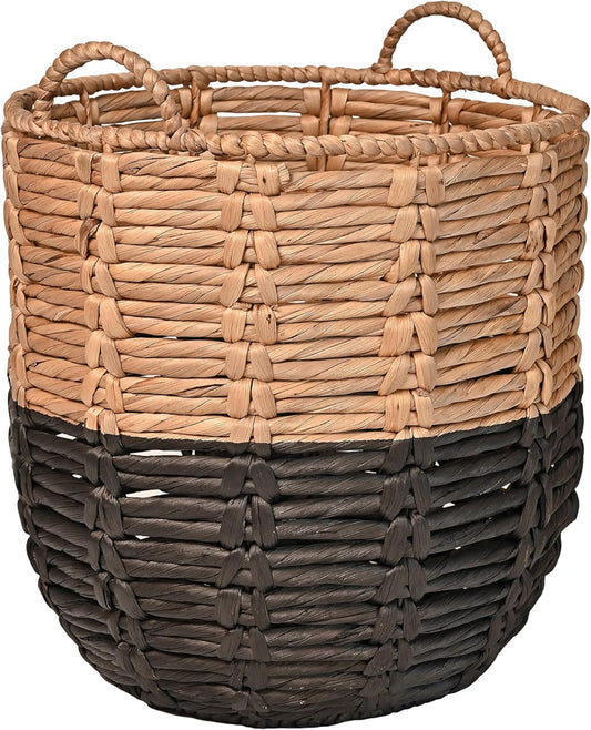 happimess BSK1003D Laurel 19.49" Bohemian Handwoven Abaca Hamper Basket with Handles, Seagrass Container for Decoration in Bedroom, Living Room, Laundry Room, Entryway, Natural, Natural/Black