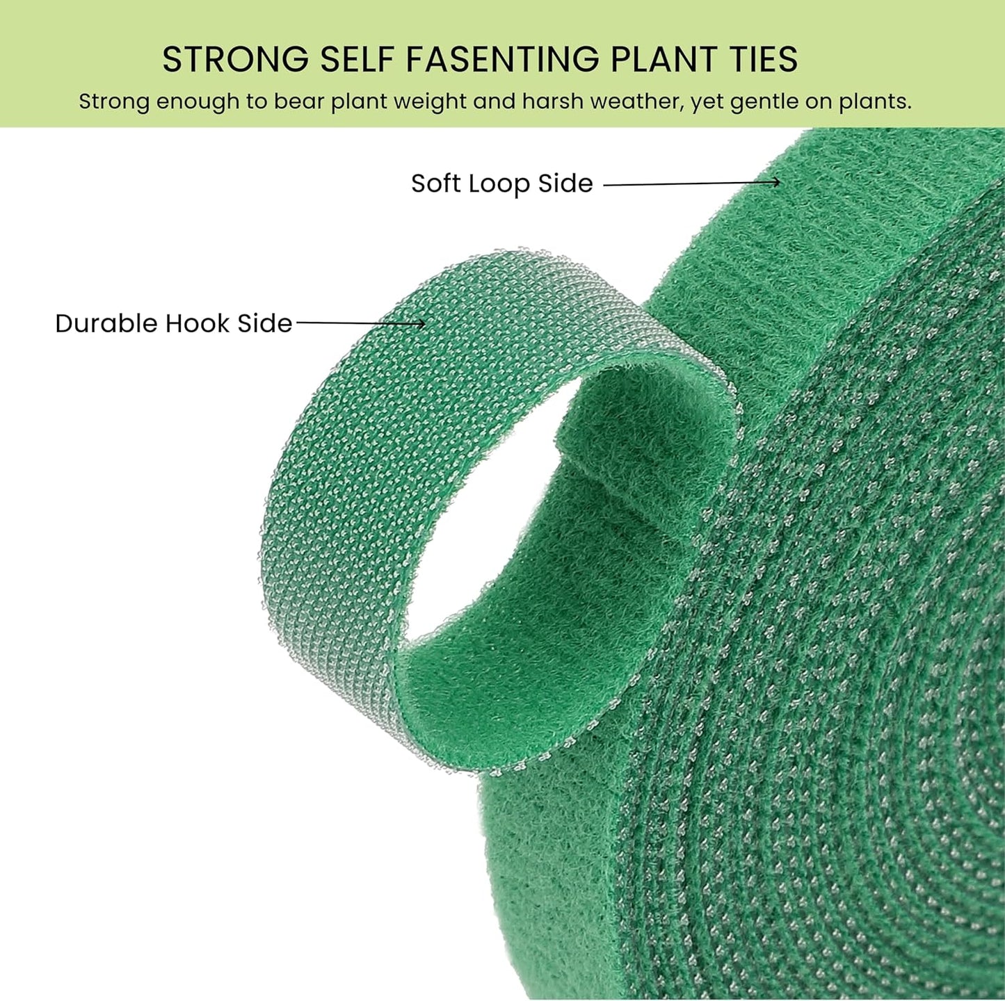 Reusable Plant Ties for Climbing Plants Hook and Loop Green Nylon Plant Straps Tape Double Sided Garden Tie Strap Reusable Adjustable Gentle Support for Vines, Trellis, Tomato (1/2 Inch x 16.4 ft)