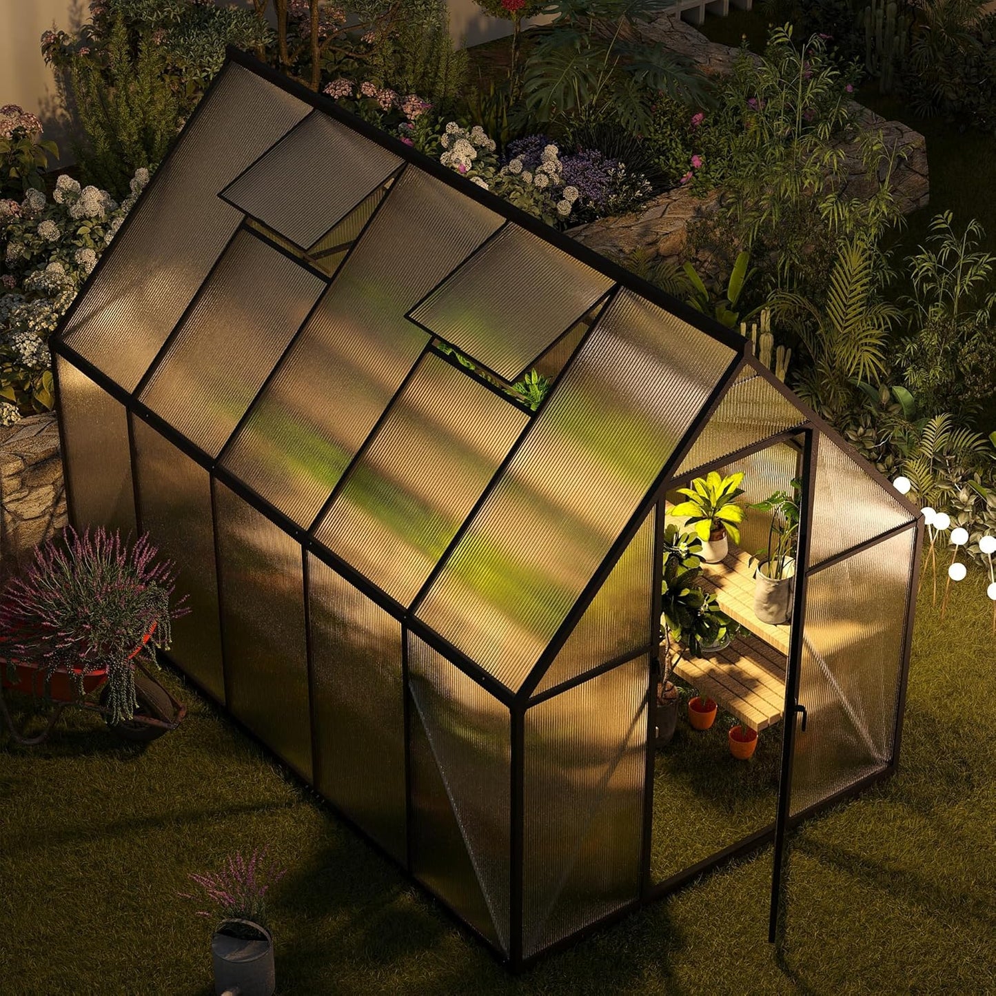 6x10 FT Greenhouse for Outdoors, Polycarbonate Greenhouse with Roof Vent, Enhanced Aluminum Large Walk-in Green House for Garden Backyard