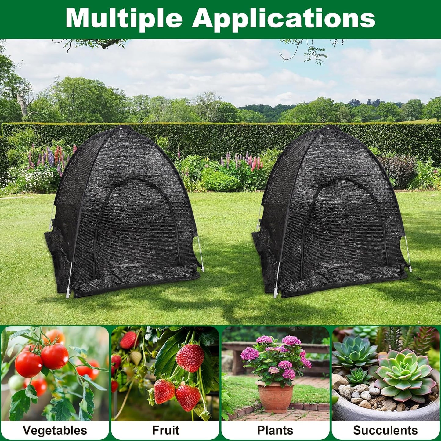 winemana 2 Pcs 70% Plant Shade Tent for Garden, 33.5x35.5x31.5 inch Sun Shade Netting Cloth for Outdoor Plants, Pop Up Net Cover UV Resistant, Insect Animal Protective Covers for Vegetable Fruit Crops