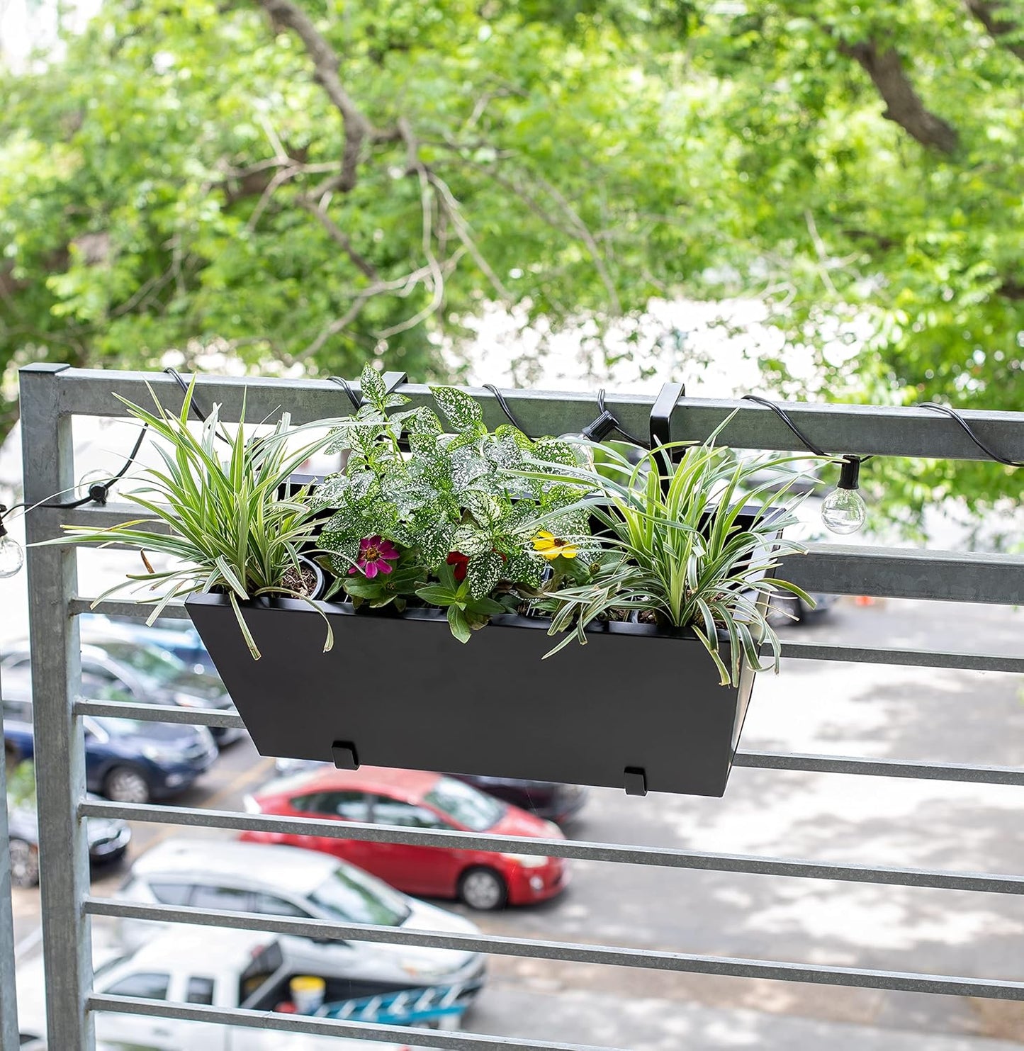 BIRDROCK HOME 1pk Metal Railing Planter - Balcony Flower Box - Deck Rail Boxes - House Apartment Plant Pot - Black
