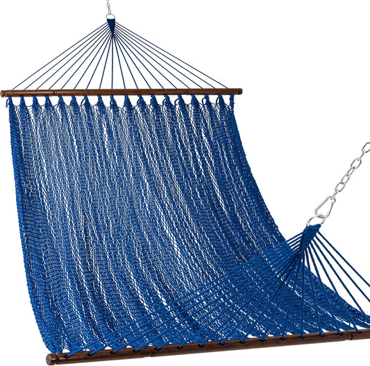 Lazy Daze Hammocks 10.5 FT Double 2 Person Caribbean Rope Hammock, Hand Woven Polyester Hammock with Spreader Bars, for Outside Outdoor Backyard Patio Poolside,450 LBS Capacity, Blue