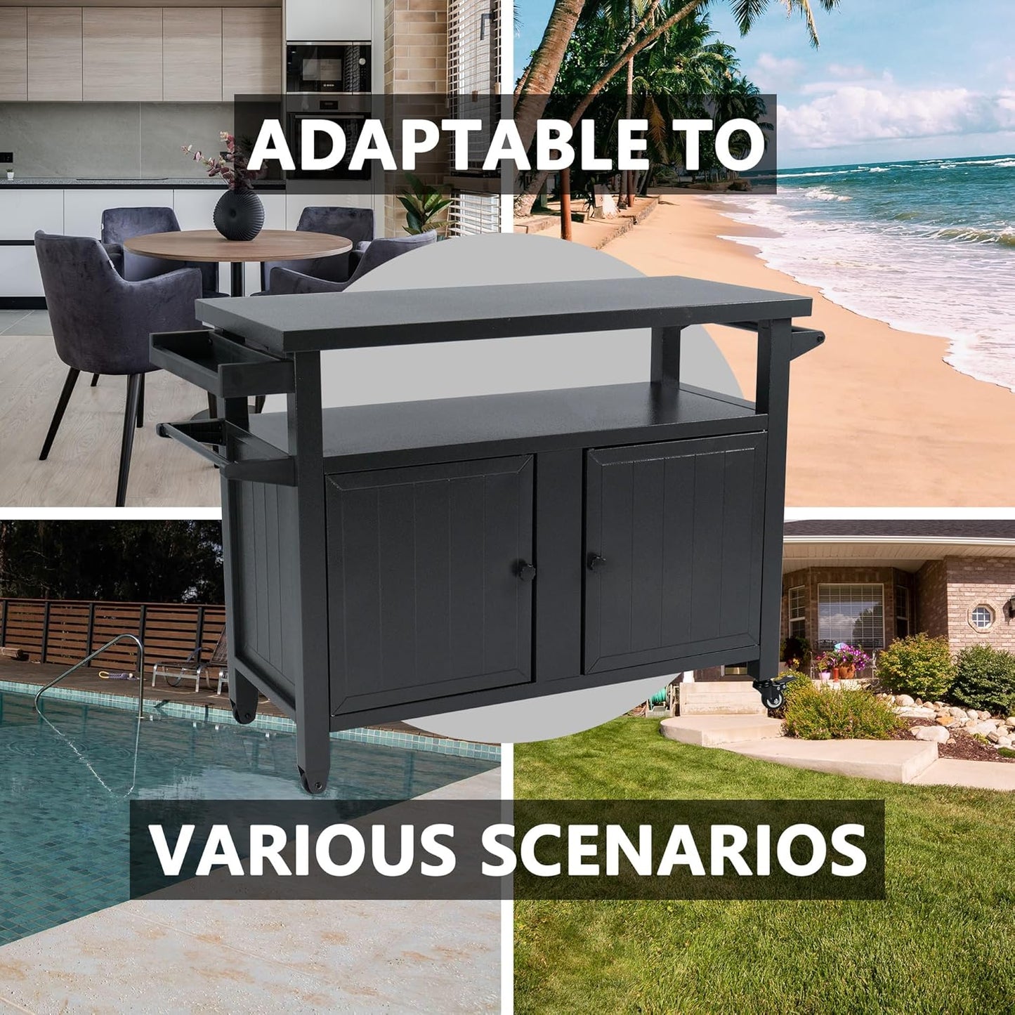 Kozyard BBQ Grill Storage Cart/Bin, Grill Carts Outdoor Storage Cabinet with Wheels, Cooking Prep BBQ Table for Patio Island Home Party Bar (Grey)