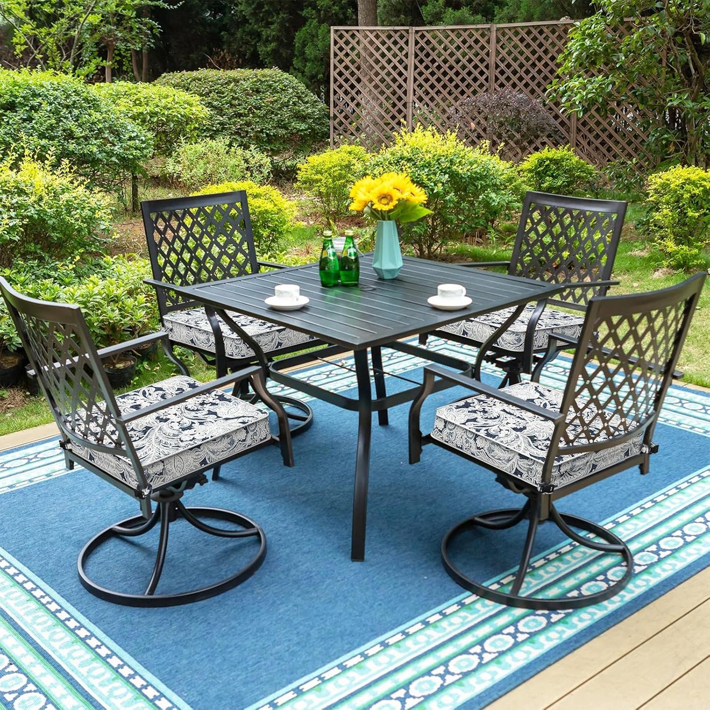 LVTXIII Patio Chair Cushions 19"x19"x3", Water-Repellent Outdoor Seat Cushions for Patio Furniture, Square Chair Pads with Ties for Home Garden Decoration, Set of 2, Damask Lapis