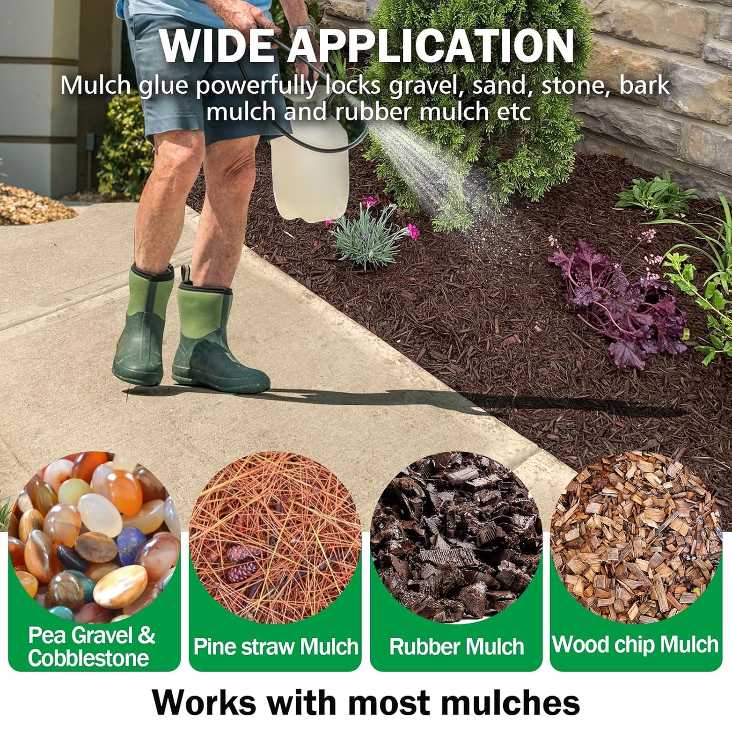 Mulch Glue for Landscaping, 1.32Gallon Rock Glue,No-Toxic Long-Lasting,Fast-Dry Strong Pebble Binder, Powerful Pea Gravel Binder for Garden, Pine Straw for Outdoor,Mulch Lock and Pea Gravel Stabilizer