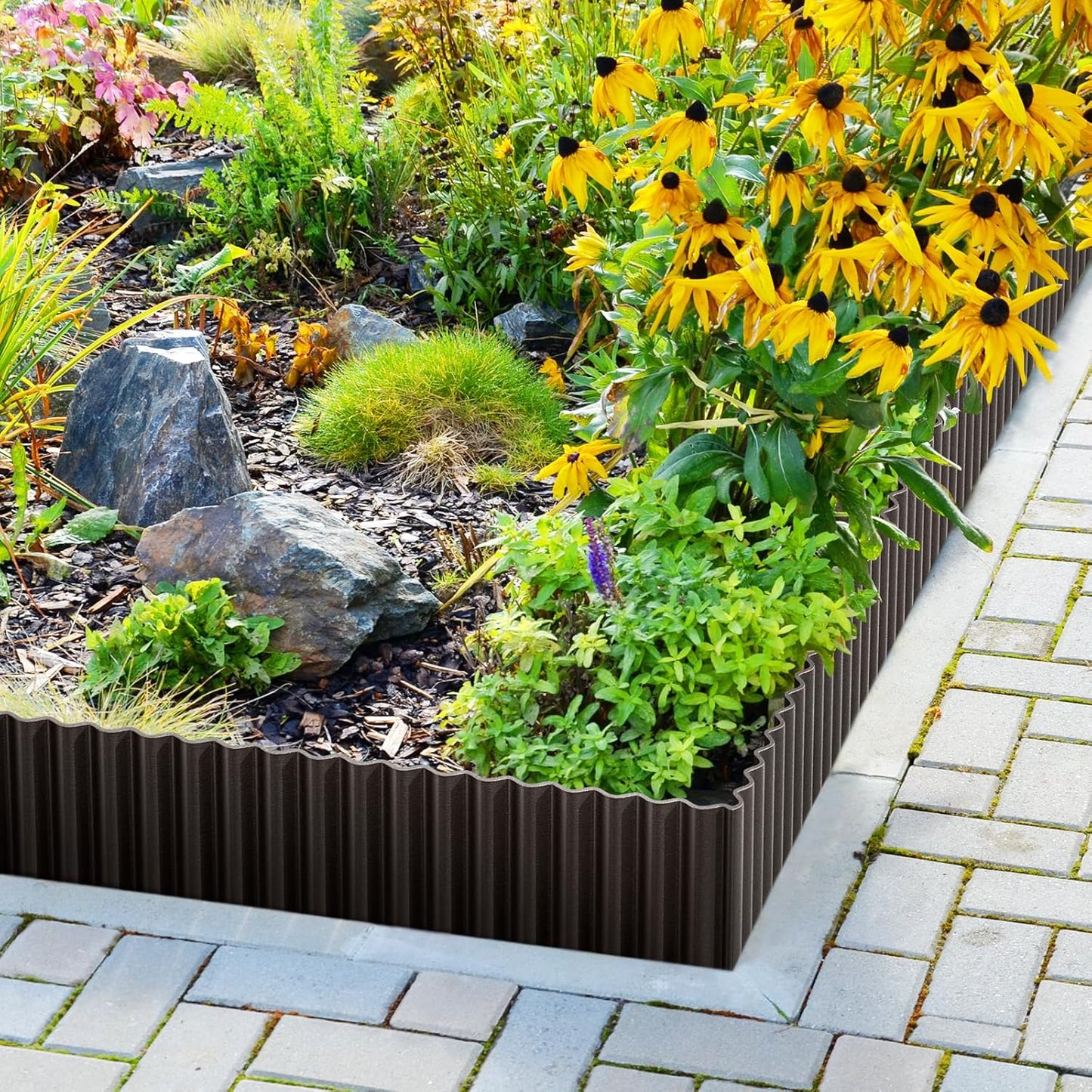 LAVEVE Corrugated Metal Garden Edging 6" x 40Ft, Landscape Edging Border for Lawn, Flower Bed, Garden Fence, Paver Edging (Black)