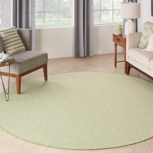 Nourison Home Courtyard Indoor/Outdoor Ivory Green 8' x Round Area Rug, Easy Cleaning, Non Shedding, Bed Room, Living Room, Dining Room, Backyard, Deck, Patio (8 Round)