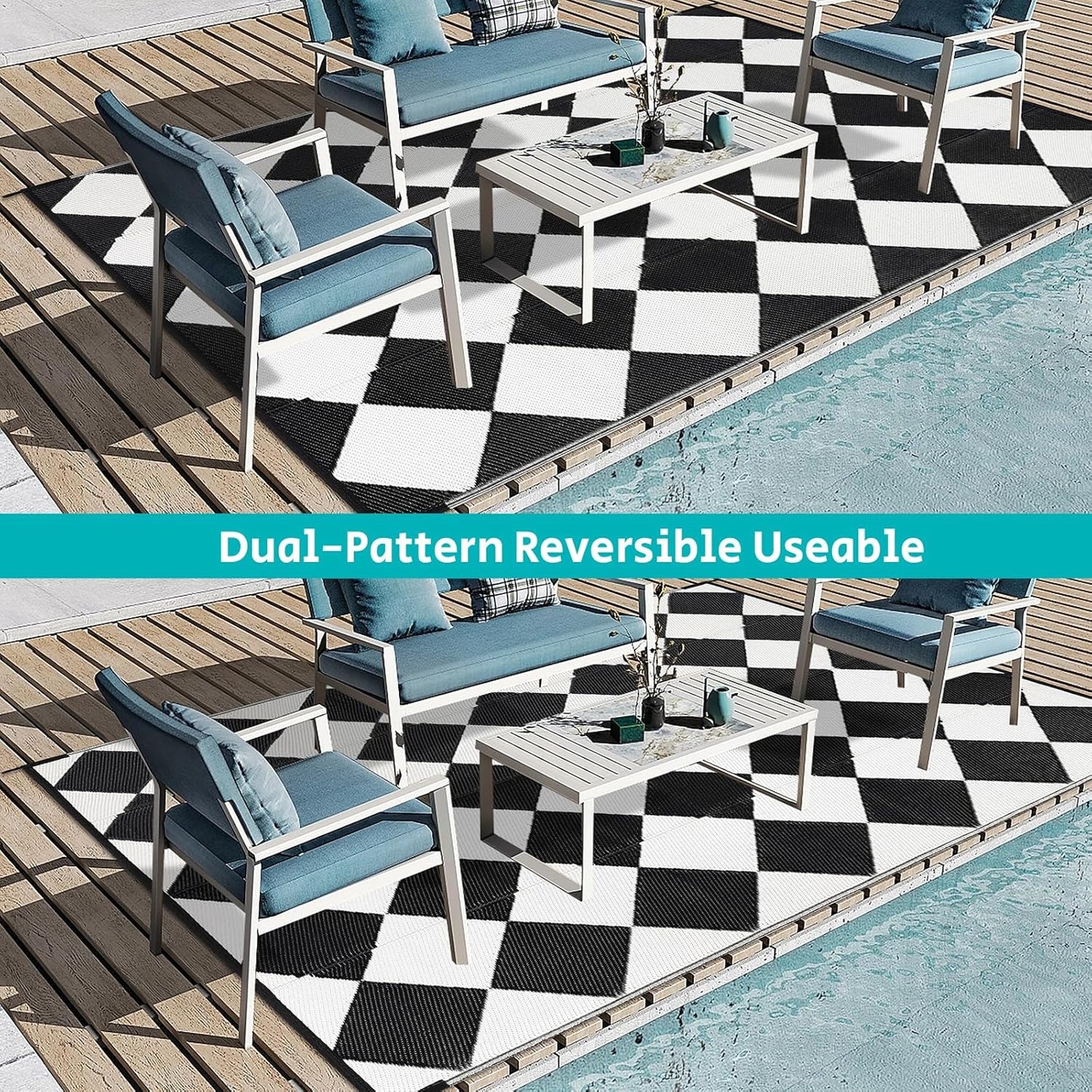 HEBE Outdoor Rug Waterproof 6x9, Reversible Plastic Straw Rug RV Camping Rug, Indoor Outdoor Patio Mat Clearance, Outside Carpet for Porch,Deck,Camper,Balcony,Backyard,Picnic