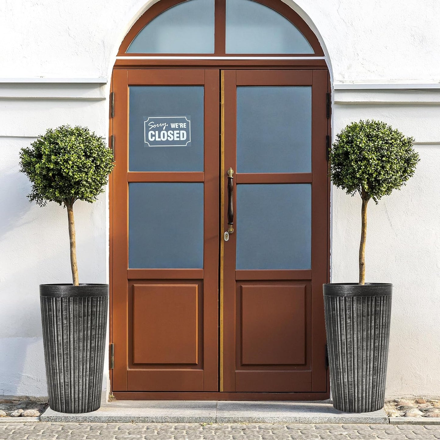 Worth Garden 22.5" H. Plastic Planters - Set of 2 Vintage Black Tall Conical Plant Pots for Indoor Outdoor Use - Decorative Lightweight Flower Pots for Front Porch, Patio, Deck - 12.5" Dia x 22.5" H