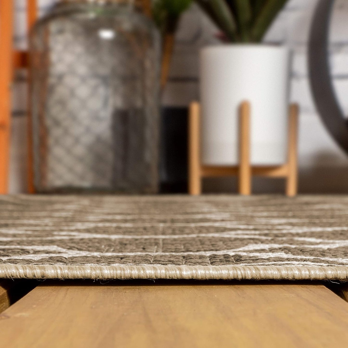 Eyely BMS109A-5R Santa Monica Trebol Moroccan Trellis Textured Weave Indoor/Outdoor Area Rug Coastal;Bohemian, Bedroom, Backyard, Patio, Easy-Cleaning, Non-Shedding, 5' Round, Brown/Beige