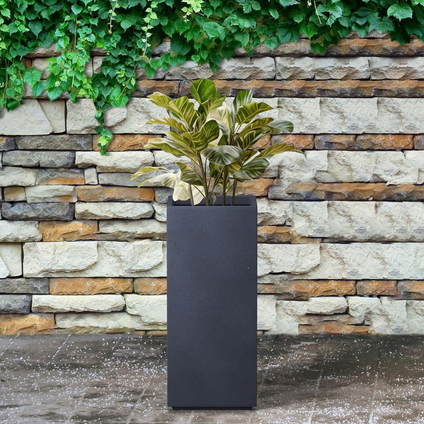 Kante 20.3" H Tall Rectangular Concrete Planter, Modern Square Diameter Plant Pot with Drainage Hole and Rubber Plug for Indoor Outdoor Home Patio Garden, Charcoal